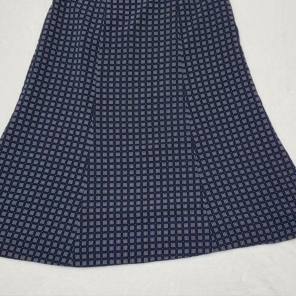 VINTAGE 90s Pendleton Navy Blue Square Print Cropped Blouse Flared Skirt Set 6 - Picture 11 of 16